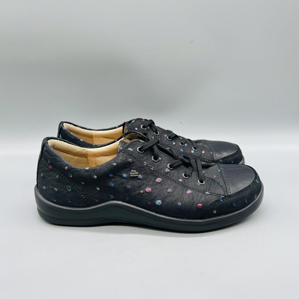 Finn Comfort Shoes Womens 9.5 Black Polka Dot Lace Up Walking Sneakers Comfort